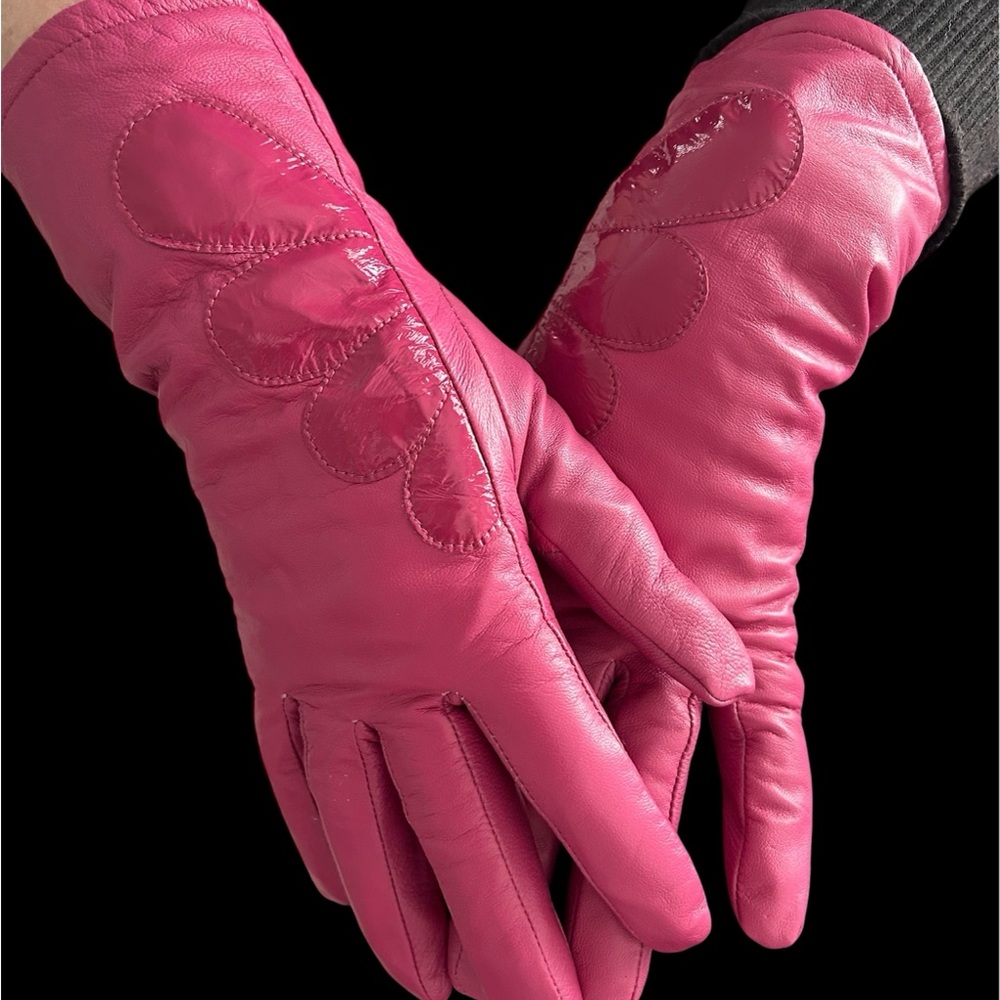 Pink Leather Gloves Gloves & Mittens Accessories